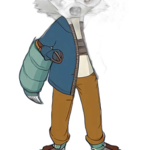 jacket, staff, mask, creature, concept art, cartoon, fantasy art, pixel art transparent PNG cut-out