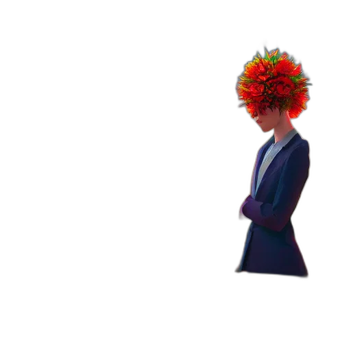 crown, flower, hat, staff, pixel art, concept art, 3d render, vaporwave transparent PNG cut-out