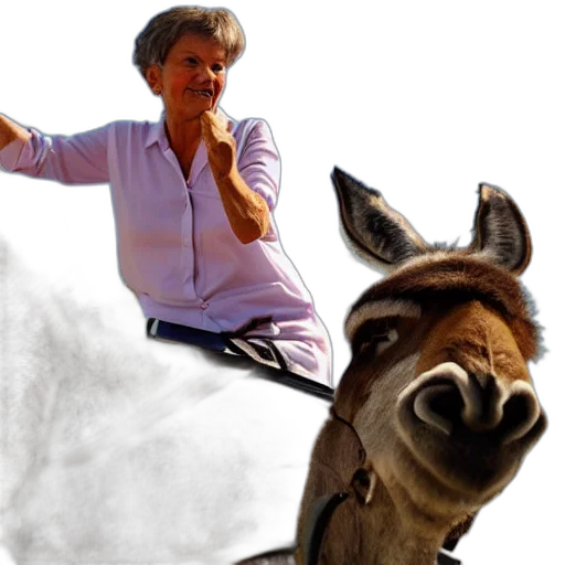 animal, lula, silva, riding, donkey, hyperrealistic transparent PNG cut-out