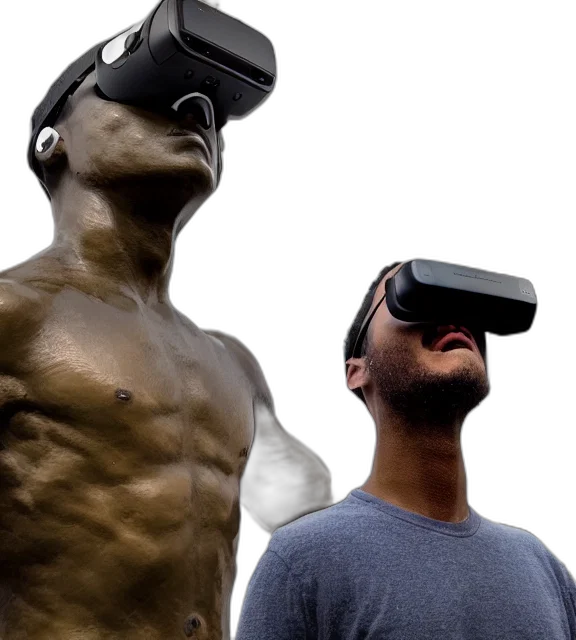 3d render, cyberpunk, photorealistic, photo, medium, shot, bronze, statue transparent PNG cut-out