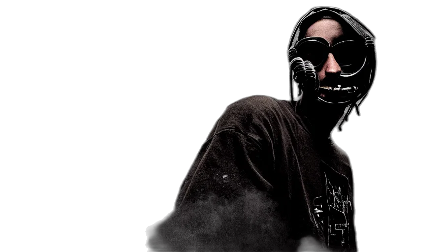 mask, concept art, cyberpunk, grunge, diesel, smoke, urban, jazz transparent PNG cut-out