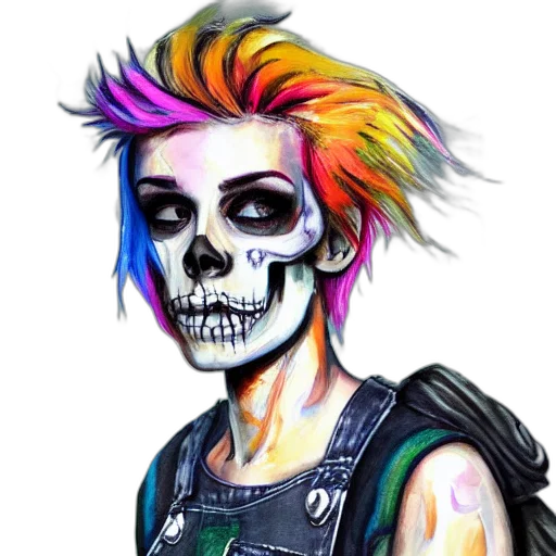 face, cyberpunk, watercolor, comic book art, concept art, neon, colorful, dark transparent PNG cut-out