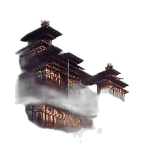 building, dragon, concept art, fantasy art, photorealistic, watercolor, fog, rain transparent PNG cut-out