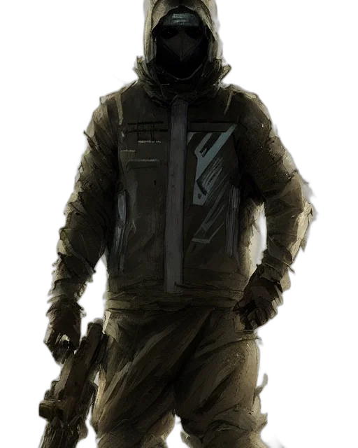 jacket, staff, mask, weapon transparent PNG cut-out