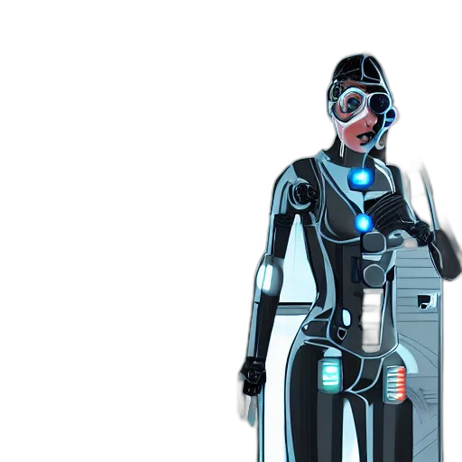 robot, staff, cyberpunk, 3d render transparent PNG cut-out