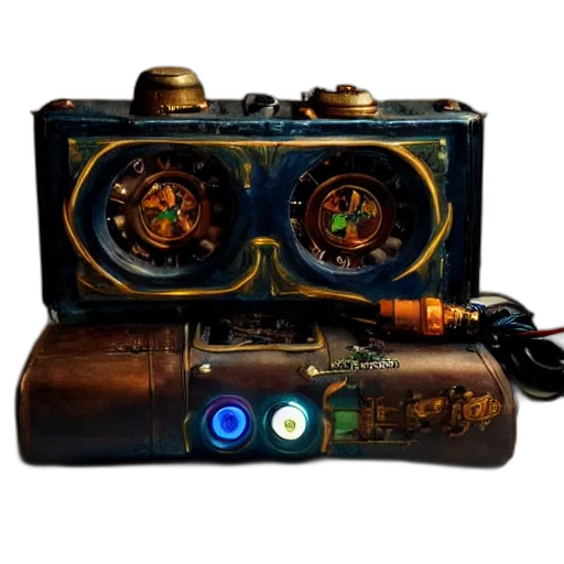 robot, mask, weapon, concept art, cyberpunk, 3d render, steampunk, gaming transparent PNG cut-out