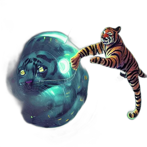 animal, concept art, fantasy art, watercolor, photorealistic, outer space, underwater, tiger transparent PNG cut-out