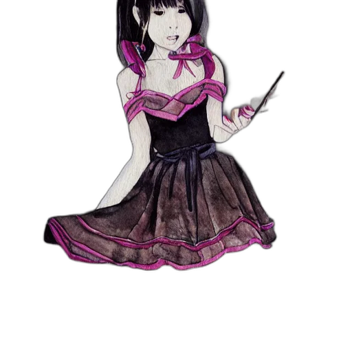 dress, staff, umbrella, anime, cartoon, fantasy art, concept art, dark transparent PNG cut-out