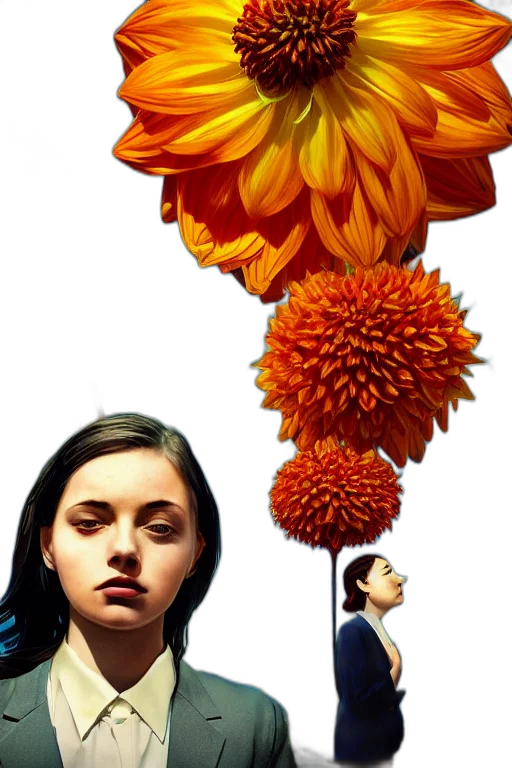 flower, face, concept art, photorealistic, comic book art, fantasy art, fire, colorful transparent PNG cut-out