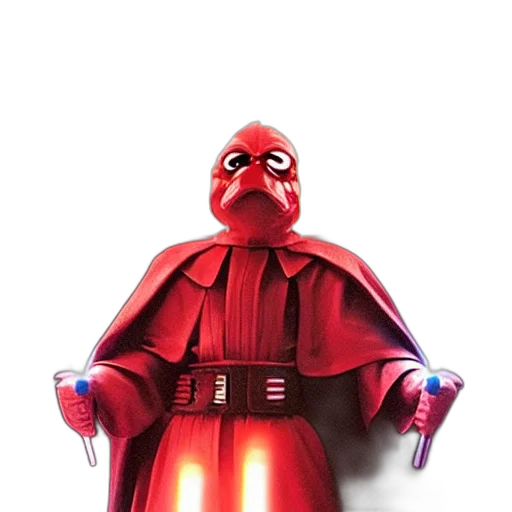 mask, robot, staff, face, concept art, 3d render, comic book art, red transparent PNG cut-out