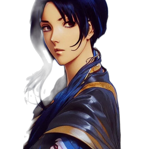 face, staff, jacket, fantasy art, anime, concept art, photorealistic, blue transparent PNG cut-out