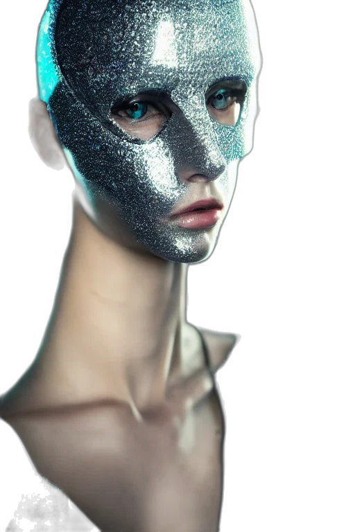 mask, face, robot, jewelry, 3d render, photorealistic, cyberpunk, fantasy art transparent PNG cut-out