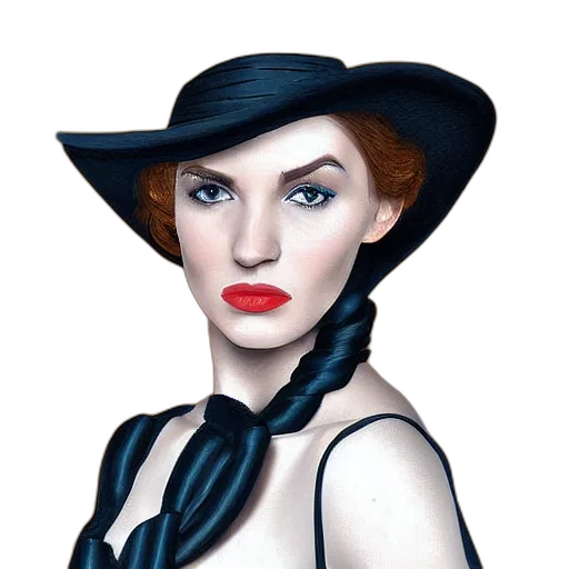 hat, dress, face, photorealistic, cartoon, oil painting, comic book art, portrait transparent PNG cut-out