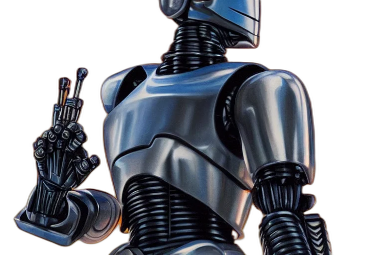 robot, comic book art, concept art, 3d render, robocop, fantasy, painting, ultra transparent PNG cut-out