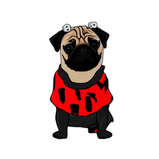 animal, cartoon, pixel art, 3d render, concept art, pug, wearing, rapper transparent PNG cut-out