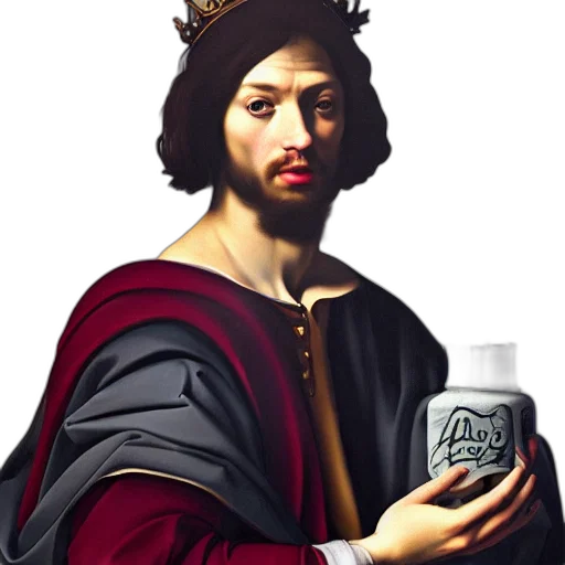 crown, bottle, photorealistic, oil painting transparent PNG cut-out