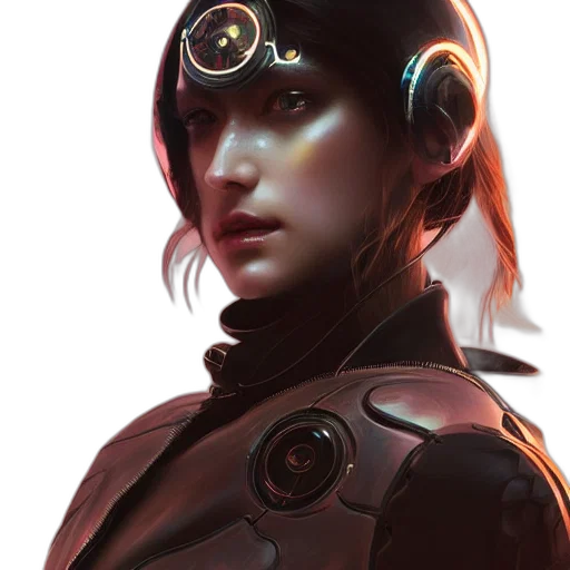 robot, face, staff, jacket, concept art, cyberpunk, comic book art, fantasy art transparent PNG cut-out