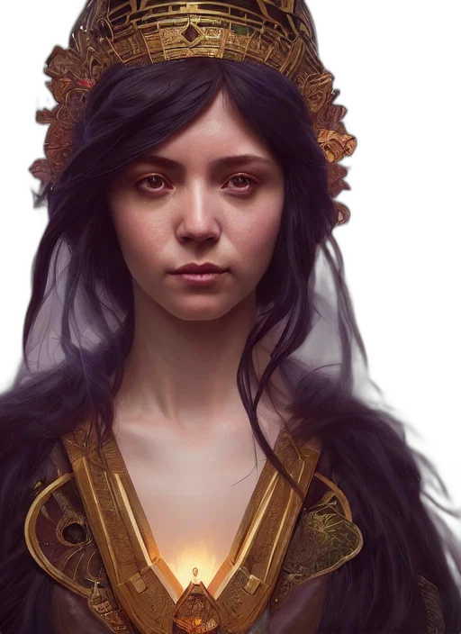 crown, face, jewelry, fantasy art, concept art, photorealistic, oil painting, golden transparent PNG cut-out
