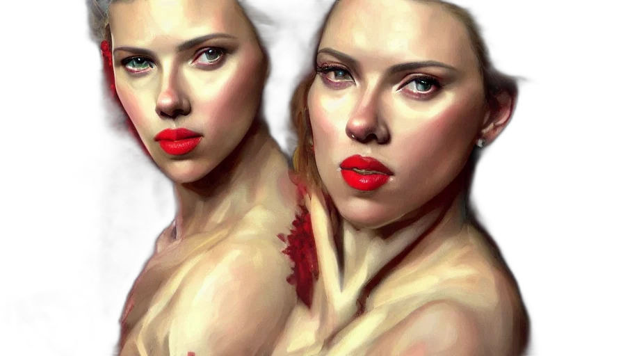 photorealistic, fantasy art, oil painting, concept art, red, scarlett, johansson, stately transparent PNG cut-out