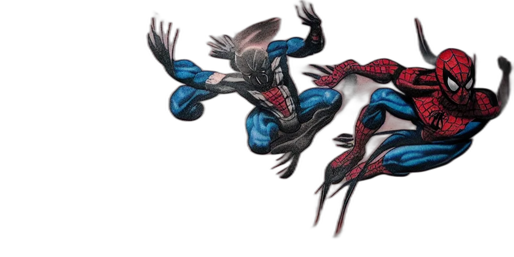 dragon, concept art, comic book art, 3d render, fantasy art, wolverine, fighting, spiderman transparent PNG cut-out