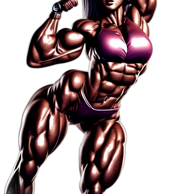 weapon, comic book art, concept art, cartoon, photorealistic, muscle, girl, chrome transparent PNG cut-out