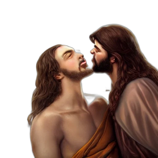 photorealistic, jesus, kissing, sensual transparent PNG cut-out