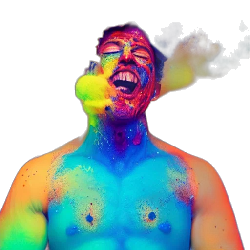 photorealistic, concept art, neon lights, colorful, neon, blue, man, covered transparent PNG cut-out