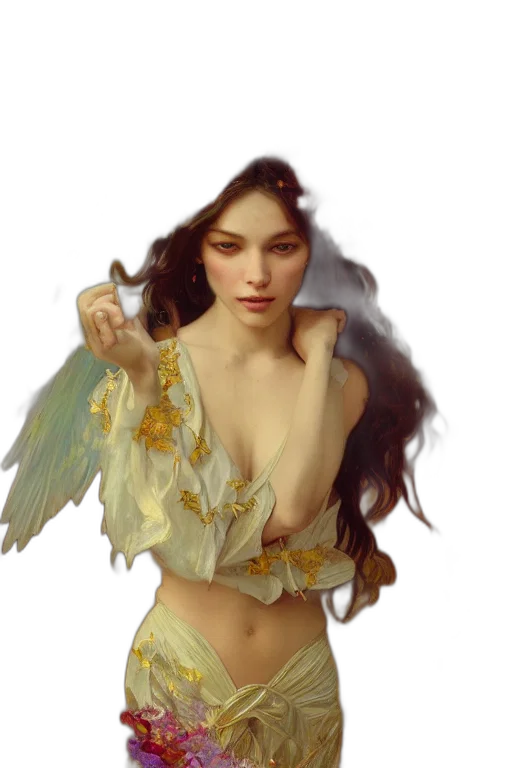 jewelry, dress, fantasy art, oil painting, photorealistic, concept art, underwater, golden transparent PNG cut-out