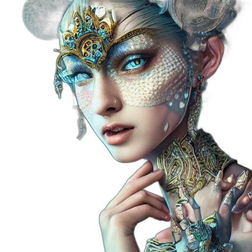 jewelry, mask, crown, face, fantasy art, photorealistic, concept art, 3d render transparent PNG cut-out