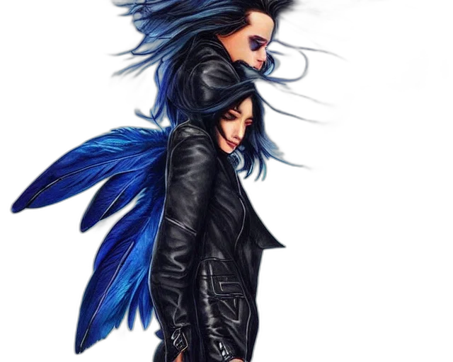 jacket, fantasy art, comic book art, watercolor, concept art, blue, dark, angel transparent PNG cut-out