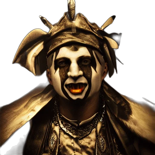 mask, face, crown, staff, photorealistic, concept art, fantasy art, 3d render transparent PNG cut-out