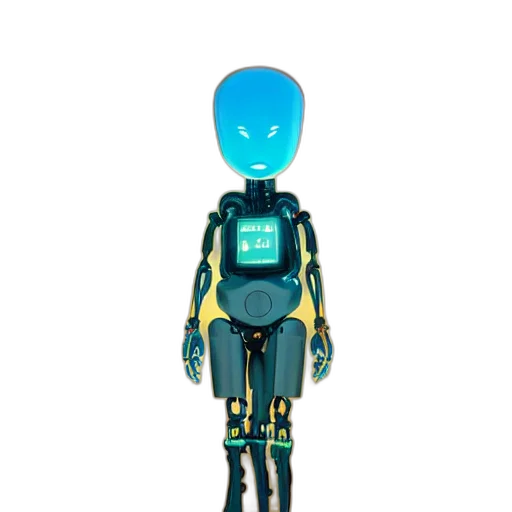 robot, staff, creature, jacket, 3d render, concept art, cyberpunk, pixel art transparent PNG cut-out