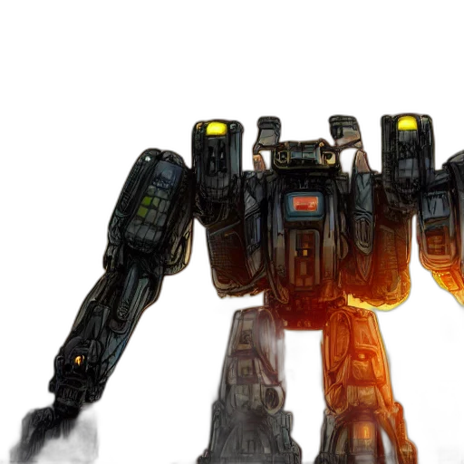 robot, weapon, concept art, 3d render, giant, mecha, running, inside transparent PNG cut-out
