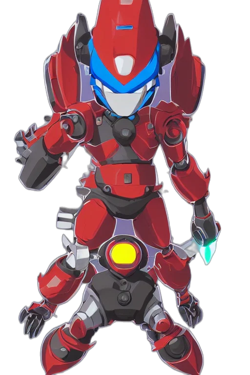 robot, weapon, concept art, 3d render, anime, pixel art, red, boss transparent PNG cut-out