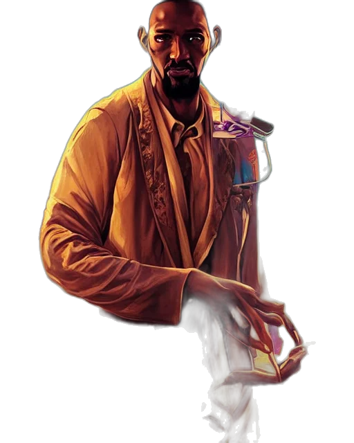 jacket, staff, face, weapon transparent PNG cut-out