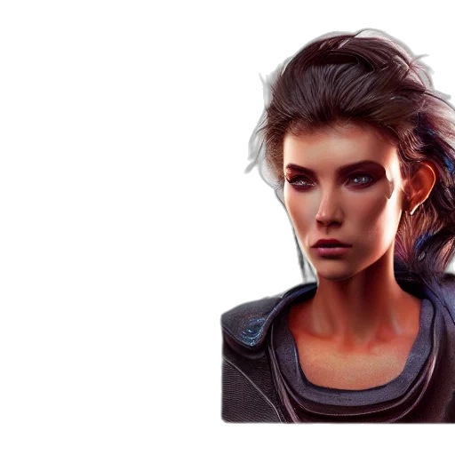 face, jacket, robot, concept art, cyberpunk, photorealistic, pixel art, dark transparent PNG cut-out