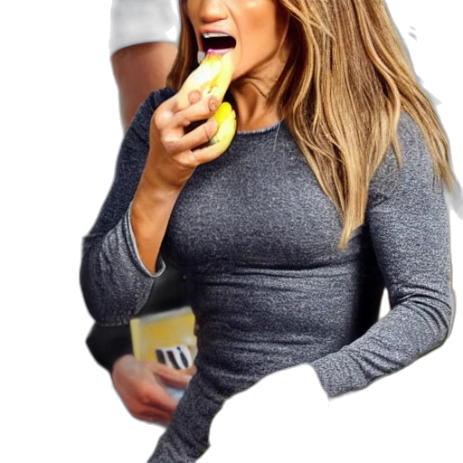 food, weapon, staff, photorealistic, jennifer, lopez, eating, banana transparent PNG cut-out