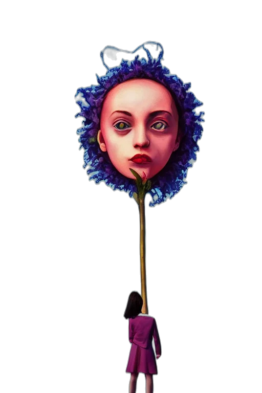flower, umbrella, staff, face, concept art, fantasy art, watercolor, 3d render transparent PNG cut-out