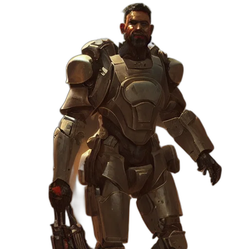 robot, weapon, staff, face, concept art, cyberpunk, 3d render, pixel art transparent PNG cut-out
