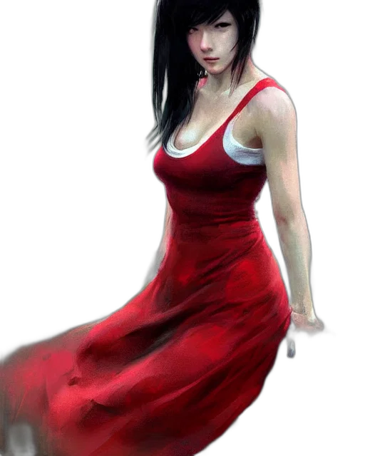 dress, concept art, photorealistic, fantasy art, comic book art, red, tifa, lockhart transparent PNG cut-out