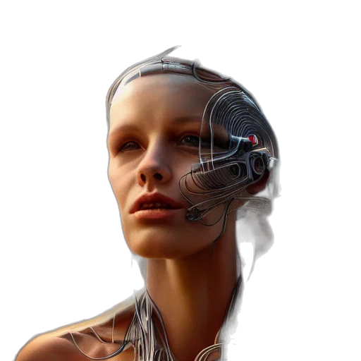 robot, face, mask, jewelry, cyberpunk, concept art, photorealistic, 3d render transparent PNG cut-out