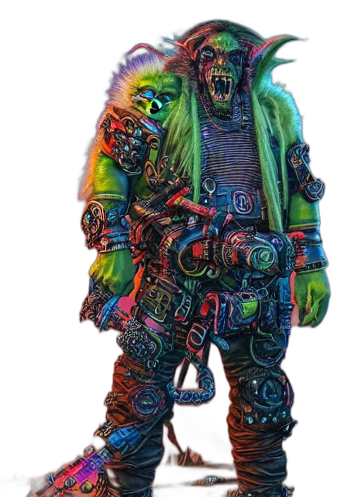 creature, robot, jacket, staff transparent PNG cut-out