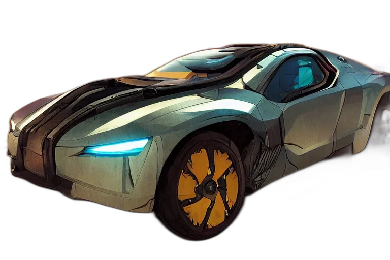car, 3d render, concept art, cyberpunk transparent PNG cut-out