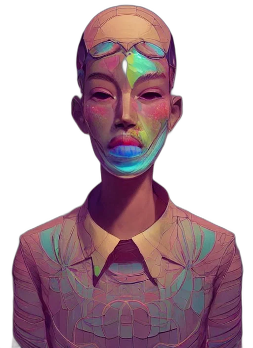 face, mask, robot, creature, concept art, cyberpunk, fantasy art, 3d render transparent PNG cut-out