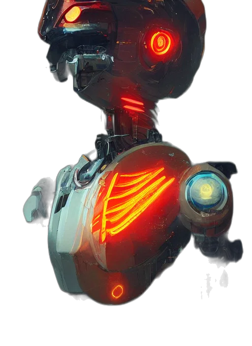 robot, weapon, creature, concept art, cyberpunk, 3d render, pixel art, neon lights transparent PNG cut-out