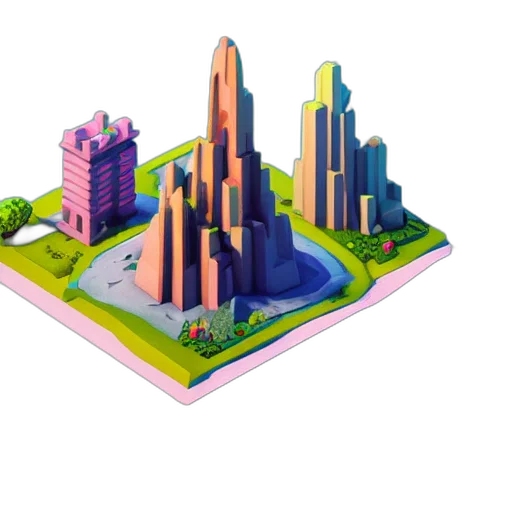 3d render, concept art, pixel art, vaporwave transparent PNG cut-out
