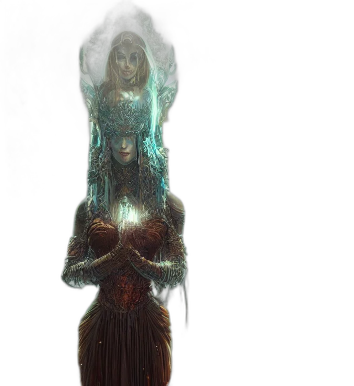 creature, dress, staff, hair transparent PNG cut-out