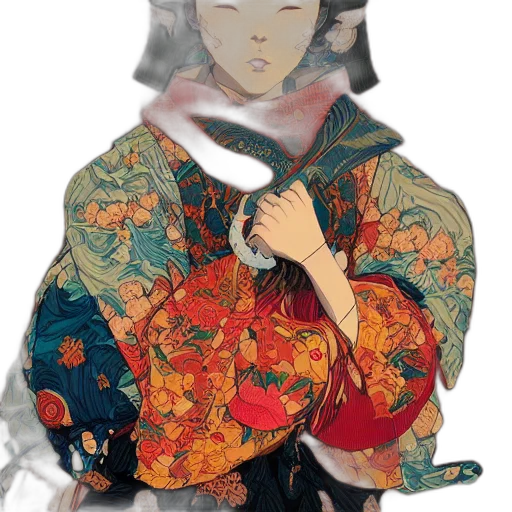 mask, jacket, staff, sword, anime, watercolor, fantasy art, concept art transparent PNG cut-out
