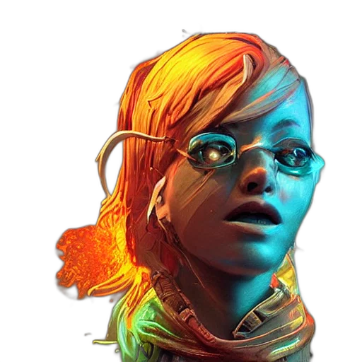 face, staff, robot, concept art, cyberpunk, photorealistic, fantasy art, neon lights transparent PNG cut-out
