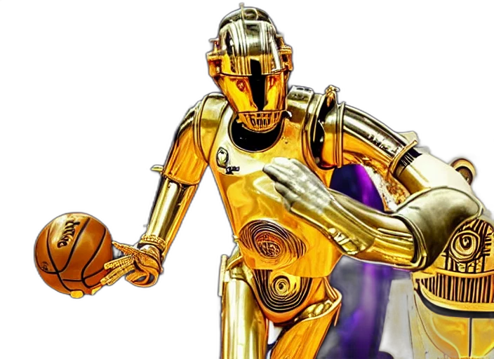robot, concept art, 3d render, golden transparent PNG cut-out